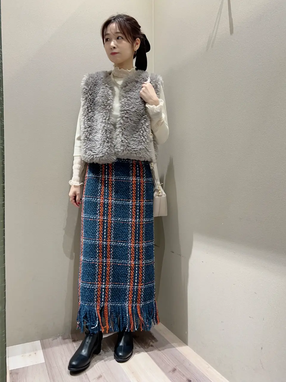 SUGAR SPOON チェックフリンジスカート/Green Parks（グリーン