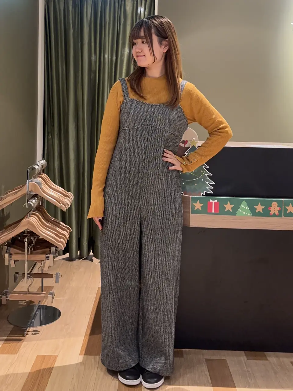 □ESCAR ポップコーンツイードオールインワン/Green Parks（グリーン