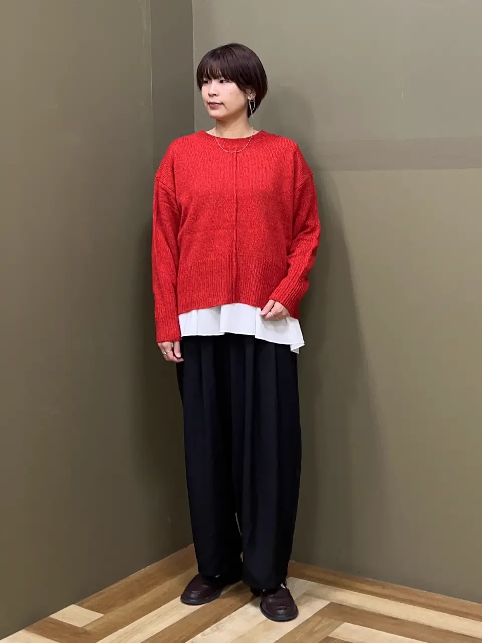 508.ファッション　椿　イヤーマフ（レッド） セール】 【R by Te chichi】畦編みショートニット《2025winter