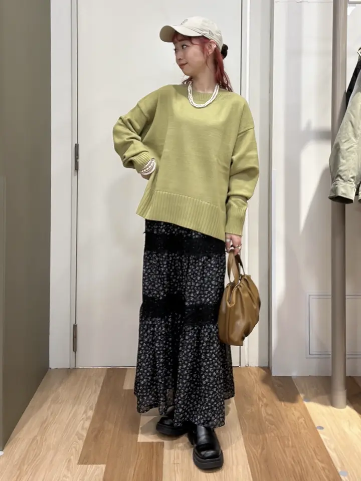 レースドッキング花柄ティアードスカート/Green Parks（グリーン