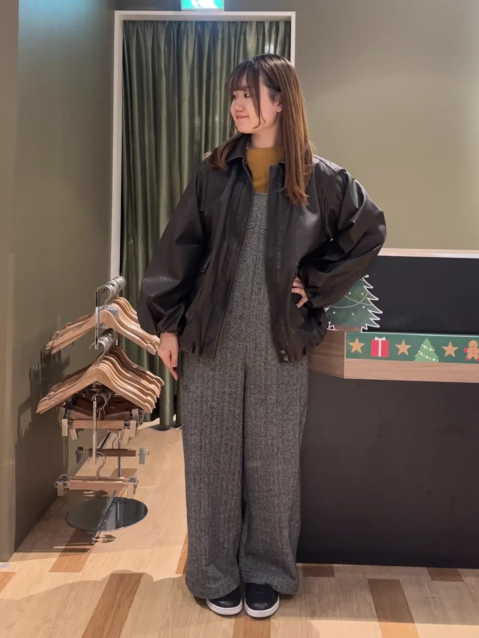 □ESCAR ポップコーンツイードオールインワン/Green Parks（グリーン