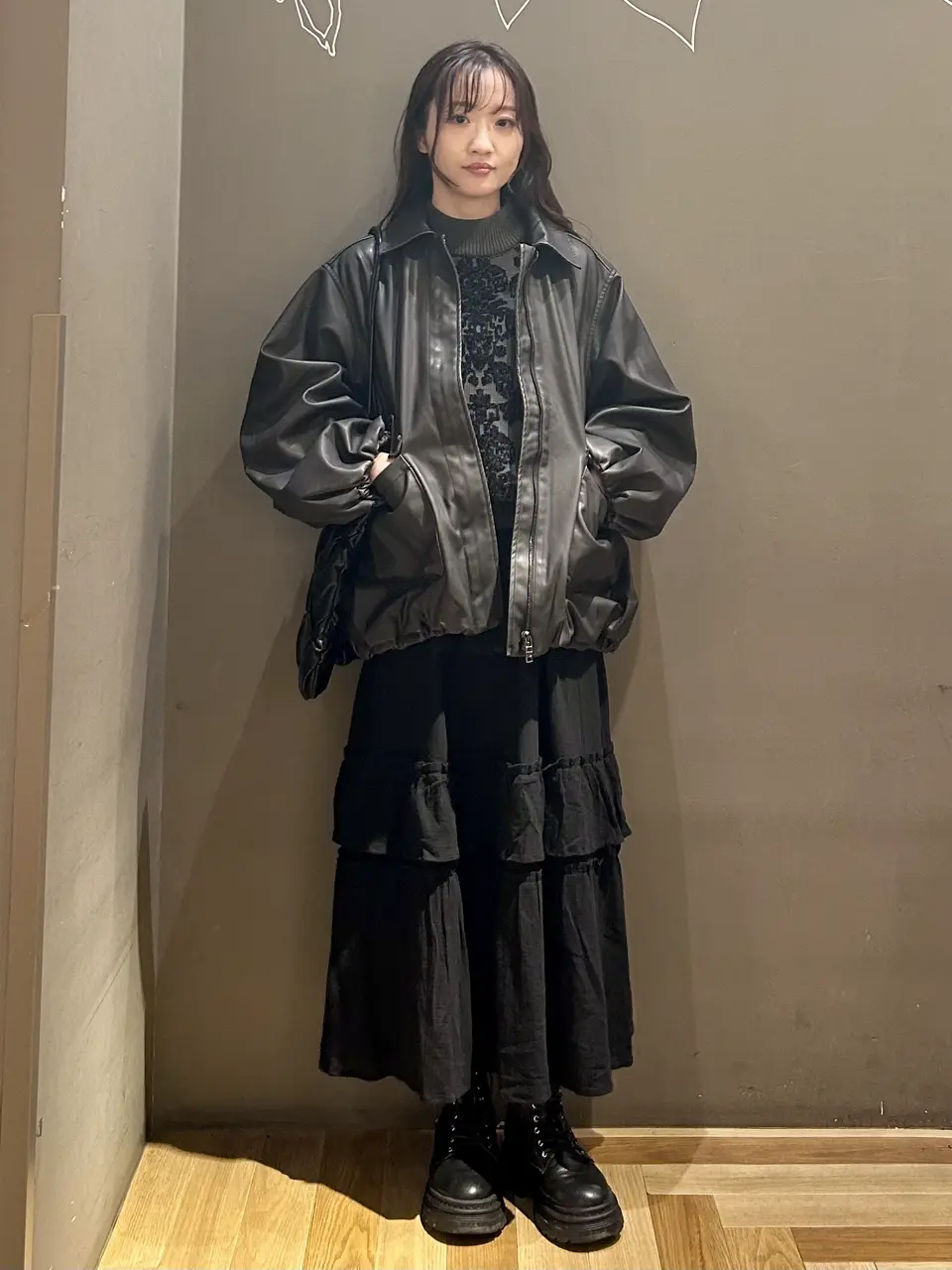 □ESCAR フェイクレザーバルーンブルゾン/Green Parks（グリーン