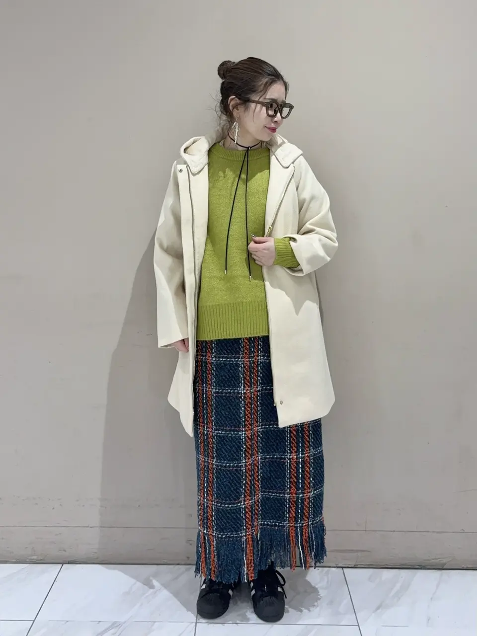 SUGAR SPOON チェックフリンジスカート/Green Parks（グリーン