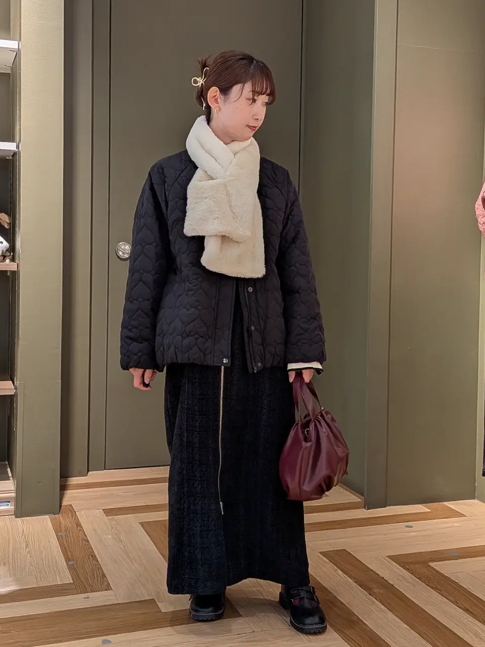 シェリエ　フロントzip ツイードワンピース シェリエ フロントzip ツイードワンピース