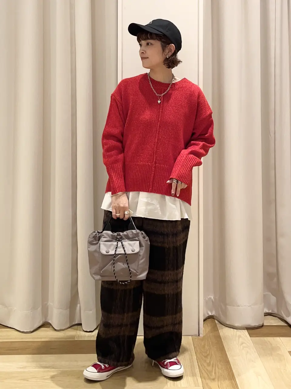 □WITH KURUMI NAKATA チェックコクーンパンツ/Green Parks（グリーン