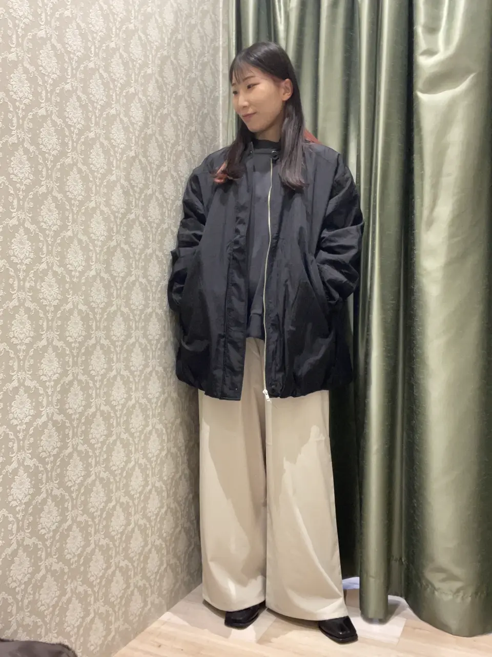 UNTITLED グリーン系【タグ付】裏起毛コットンフーディープルオーバー リブドッキング裏起毛プルオーバー/Green Parks（グリーン パークス