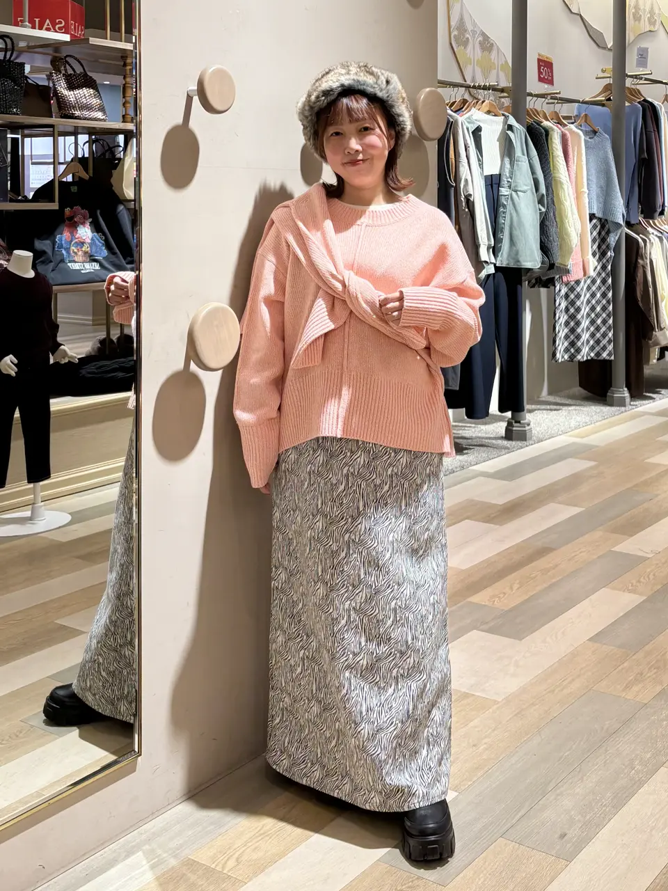 No227サーキュラーワンピース☆50sスタイル☆ゼブラ柄☆リボン付き 30代ファッション 花園のささやき リボン肩紐ワンピース デニム|30代