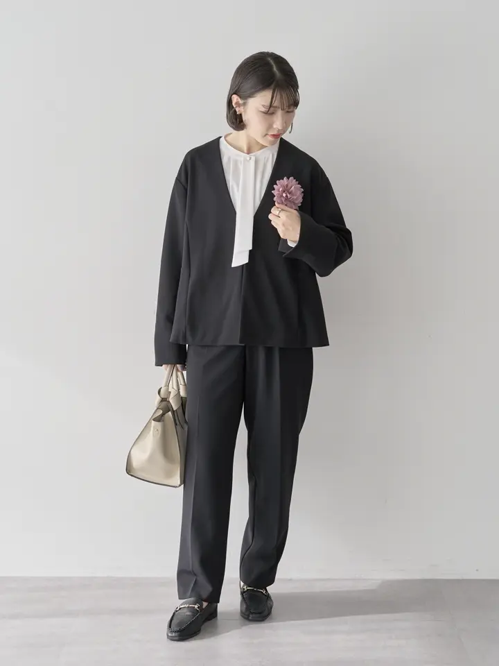 予約】洗えてストレッチ ノーカラージャケット/Green Parks（グリーン