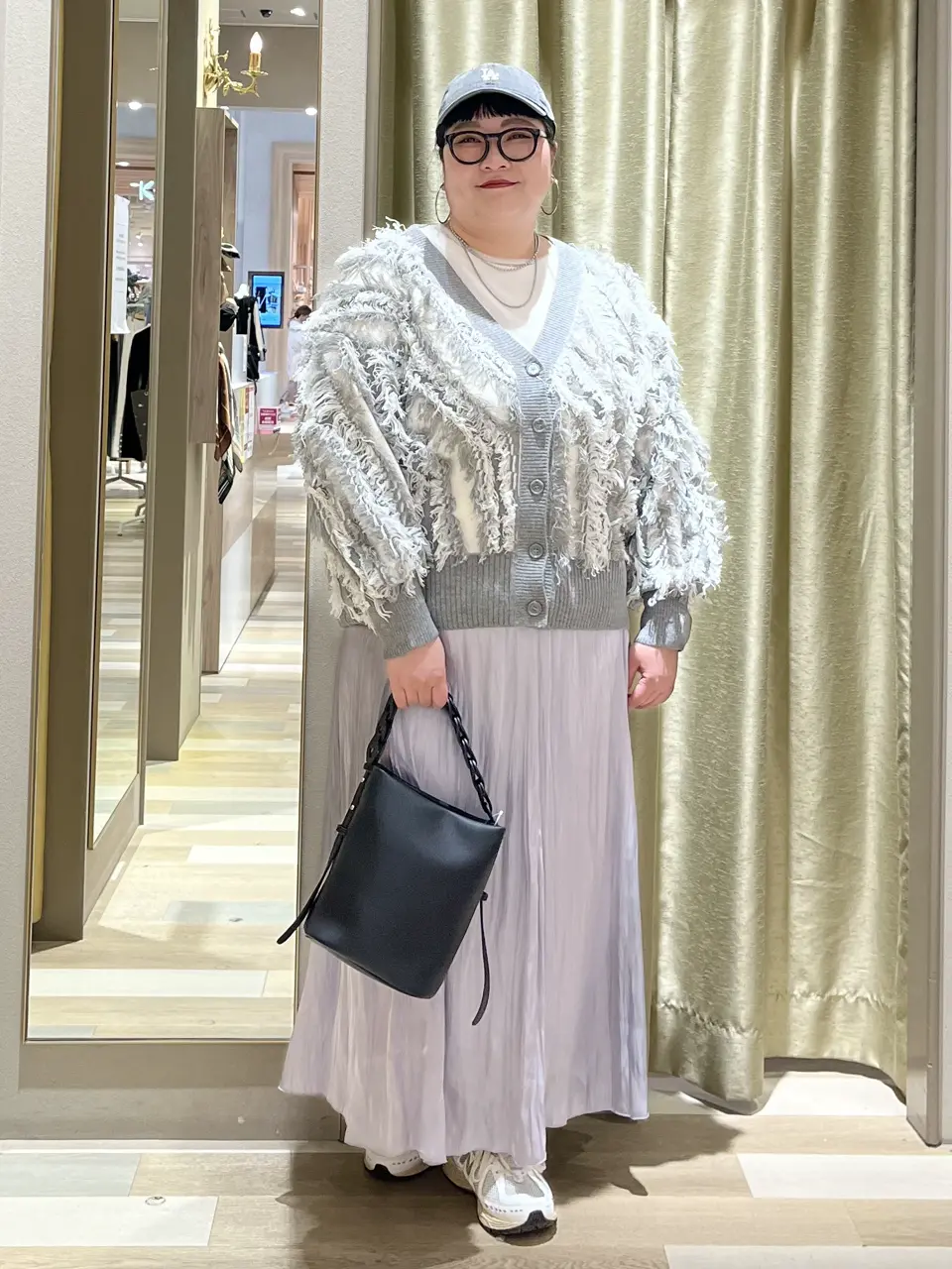 シャイニーサテンセルフプリーツギャザーフレアスカート/Green Parks