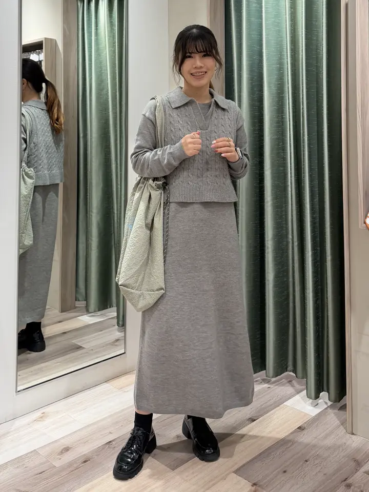 SET2点ケーブルベスト+ニットワンピース/Green Parks（グリーン