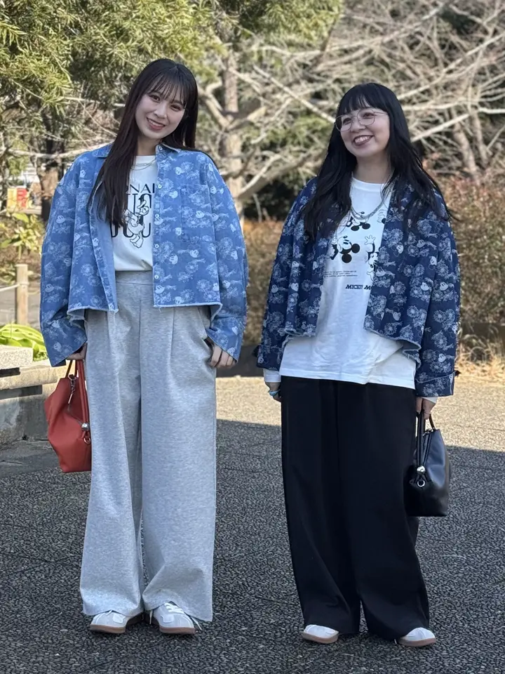 ミッキー&フレンズ/レイヤードプリントロングTシャツ/Green Parks