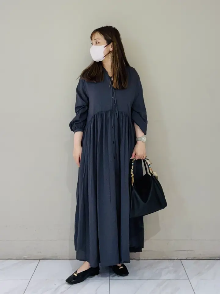5336【美品】45R スキッパーギャザーチュニック ワンピース ダークグレー スキッパーギャザーワンピース/Green Parks（グリーン パークス）の