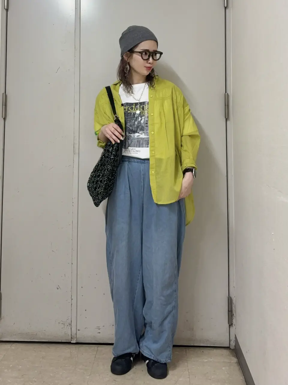 ラメフィルム編込透かし柄ショルダーバッグ/Green Parks（グリーン