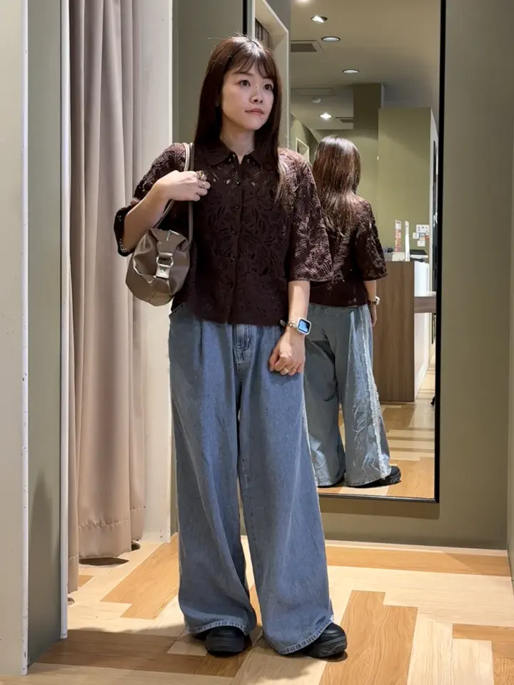 ババグーリ☆ポカラ☆コットンリネンAラインカットソー☆黒☆手洗い可☆美品です 衿付きクロシェ風カーディガン/Green Parks（グリーン パークス）の
