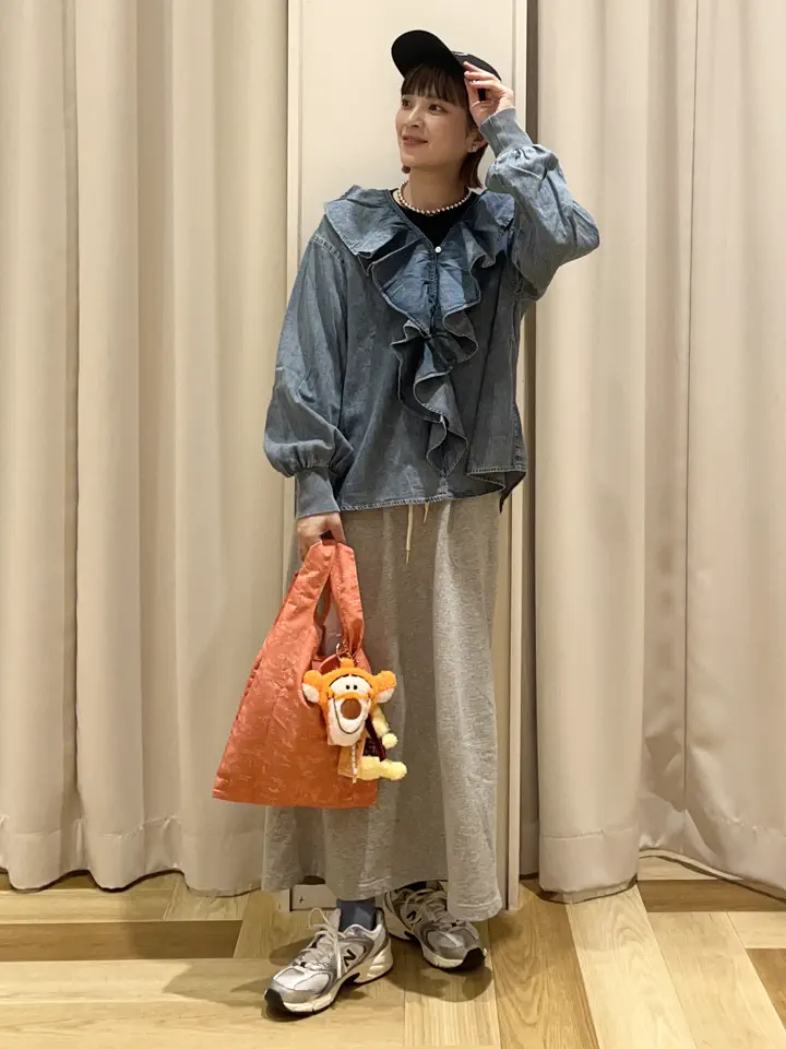 papier デニム フリル付きパフスリーブシャツ 袖リブデニムフリルブラウス/Green Parks（グリーン パークス）の