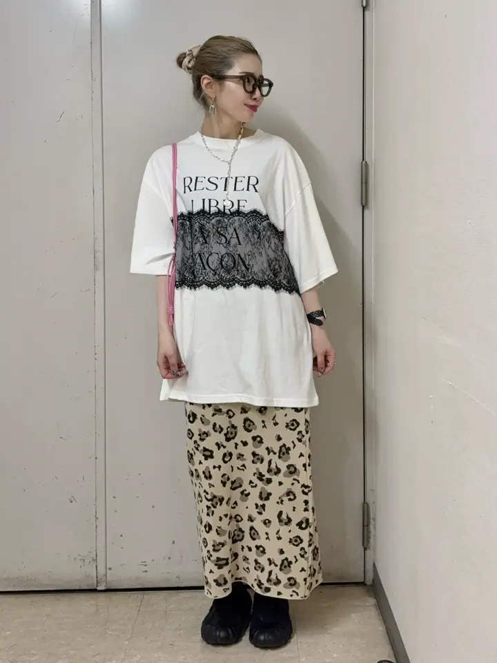 レースドッキングオーバーサイズロゴTシャツ/Green Parks（グリーン
