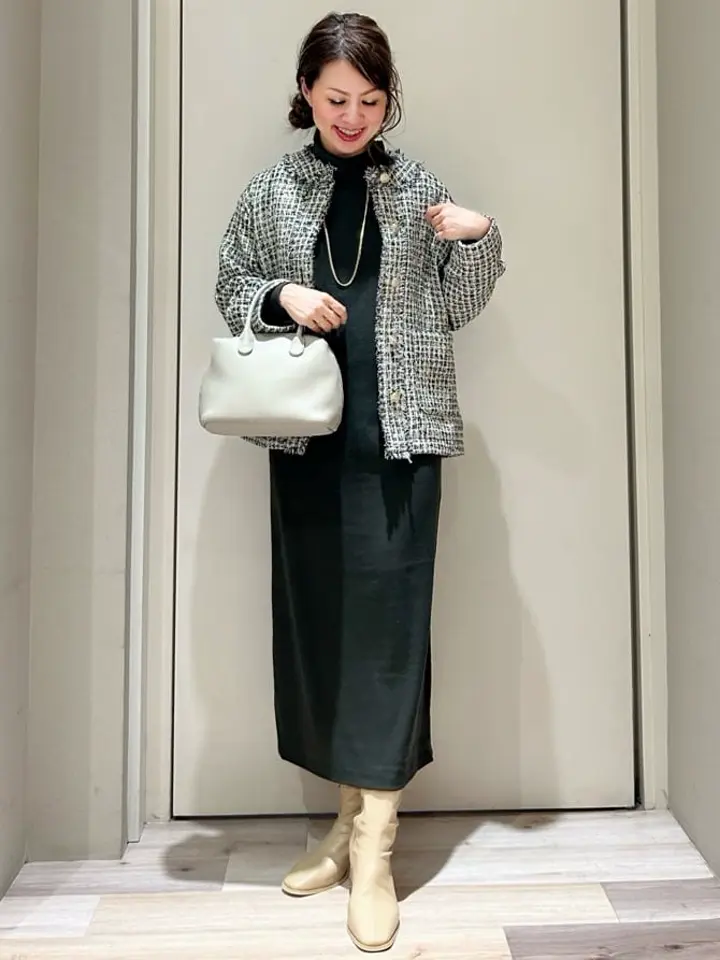 ELENCARE DUE ツィードノーカラージャケット/Green Parks（グリーン