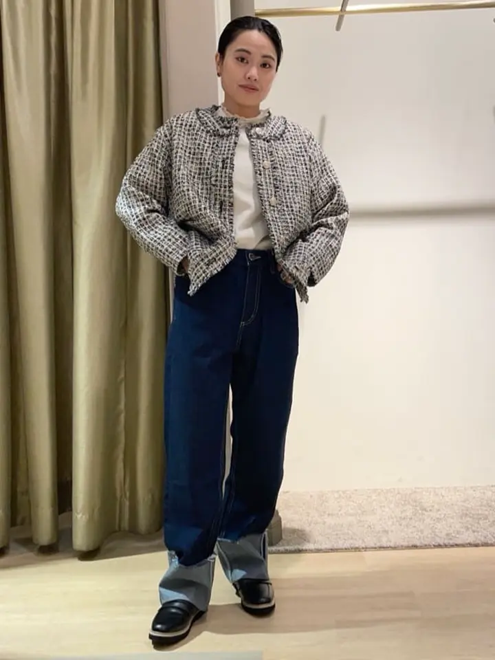 ELENCARE DUE ツィードノーカラージャケット/Green Parks（グリーン