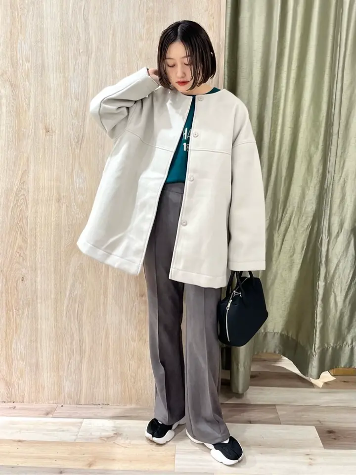 【最終値下】美品　毛ブレンド ノーカラーショートコート 洗えるノーカラーショートコート/Green Parks（グリーン パークス）の