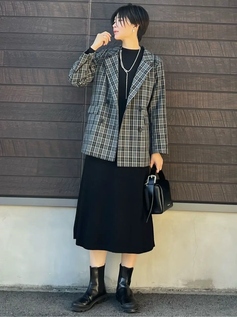 ELENCARE DUE チェックテーラードジャケット/Green Parks（グリーン