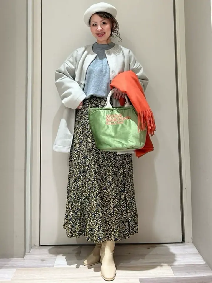 ▼希少✨サリースコット【9】ボーダー 北欧柄 花総柄 ノーカラージャケットコート 洗えるノーカラーショートコート/Green Parks（グリーン パークス）の