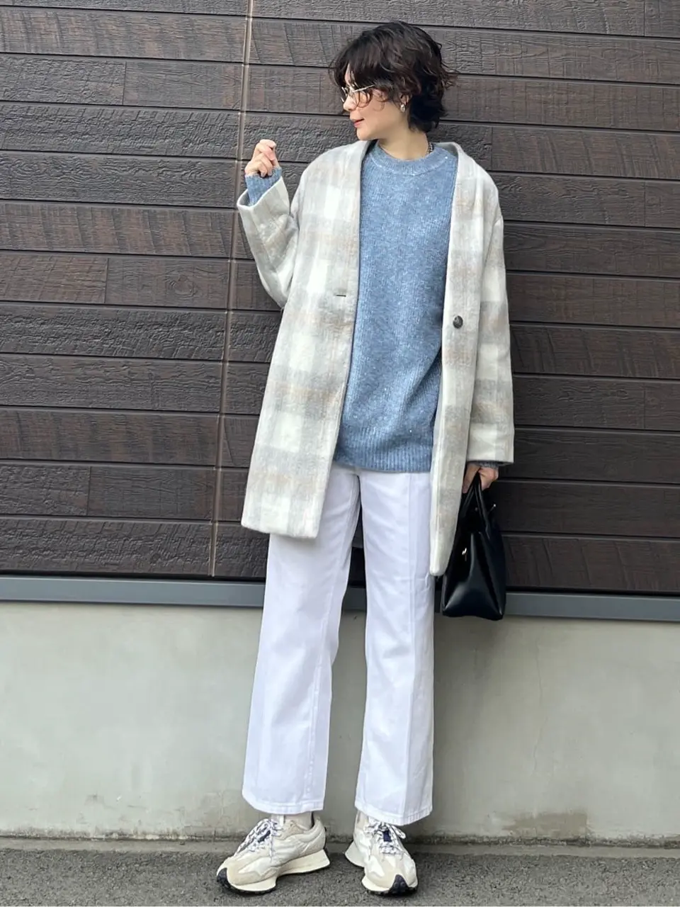 コクーンシルエットチェックシャギーコート/Green Parks（グリーン