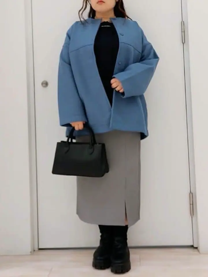 洗えるノーカラーショートコート/Green Parks（グリーン