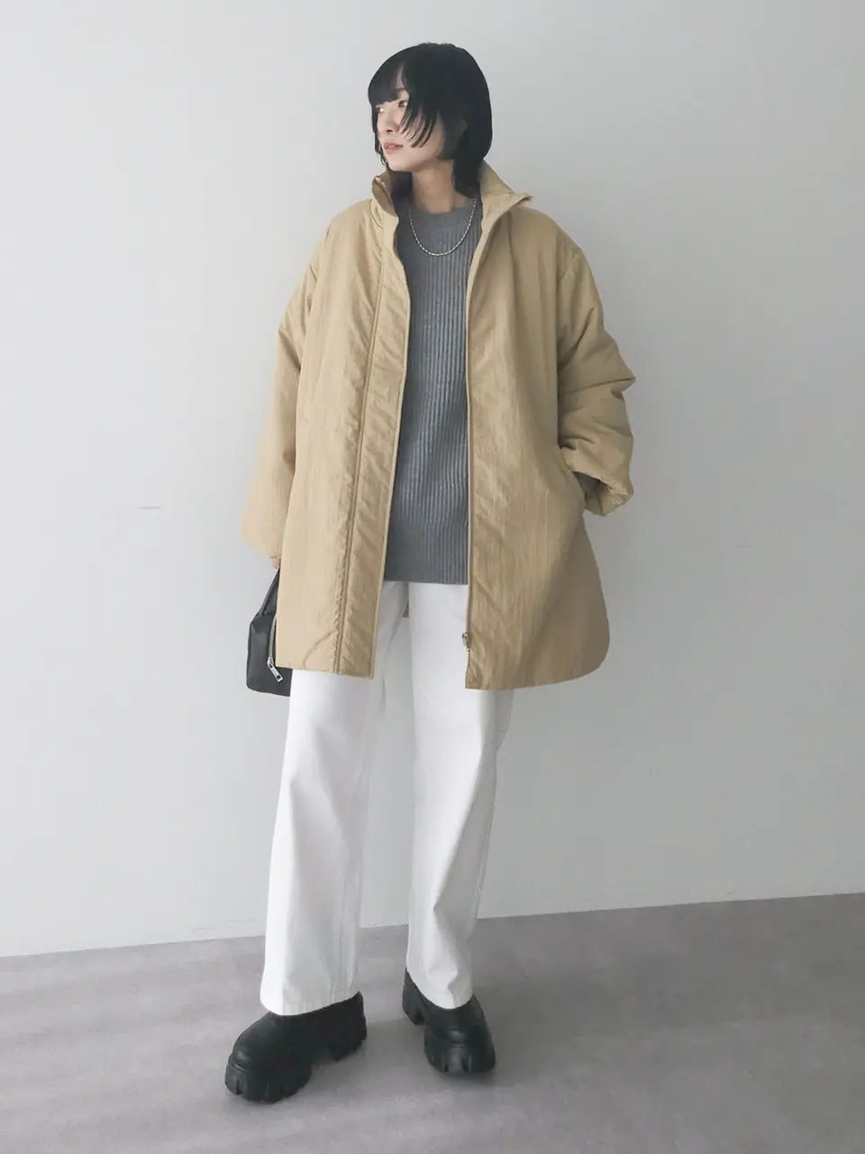 中わたスタンドカラーミドル丈ブルゾン/Green Parks（グリーン