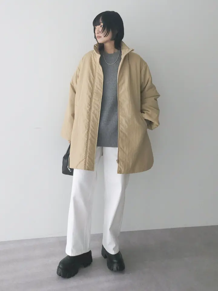 中わたスタンドカラーミドル丈ブルゾン/Green Parks（グリーン