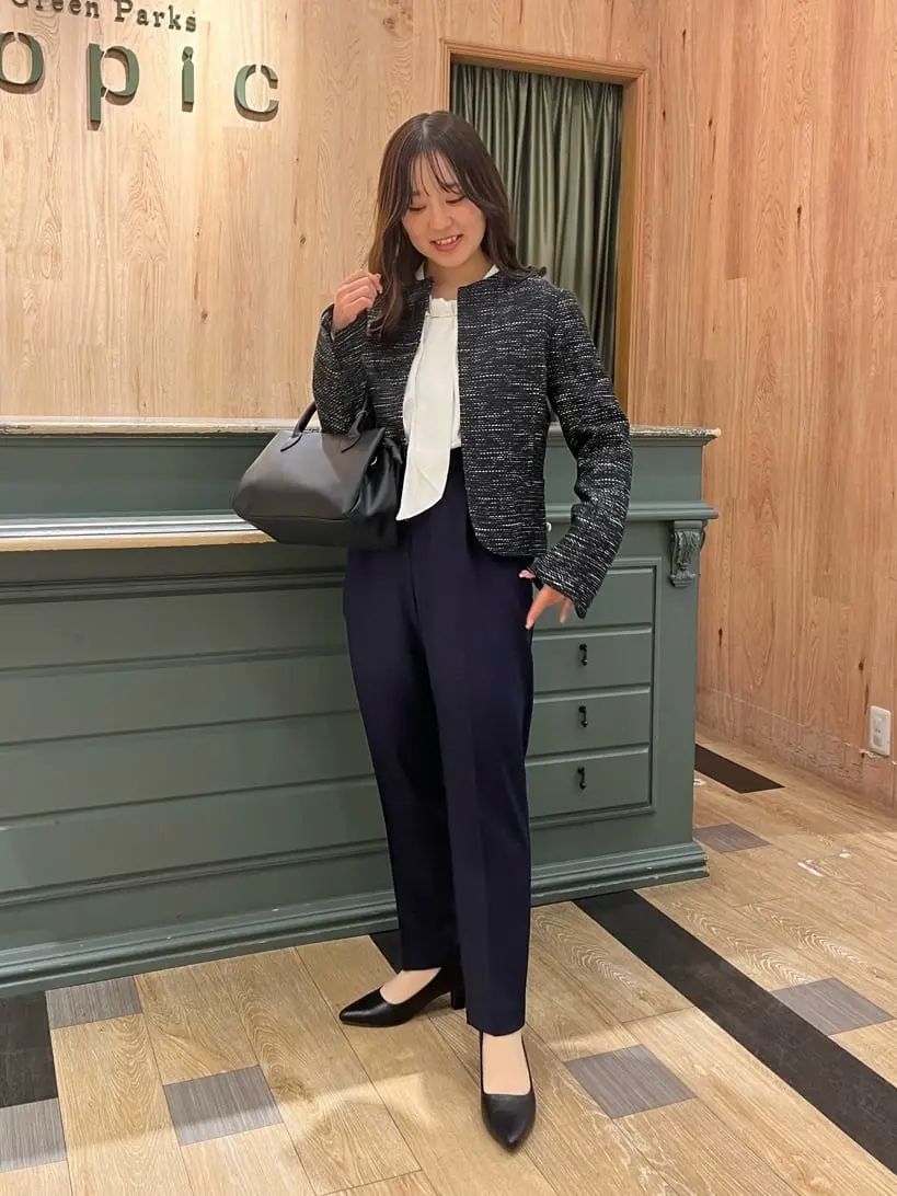 ef-de ツィード調ノーカラージャケット/Green Parks（グリーン