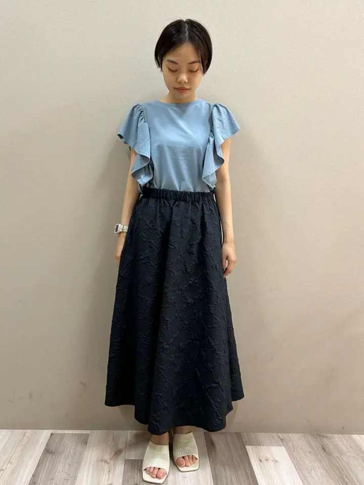 furry rateエンボスサイドタックフレアスカート/Green Parks（グリーン