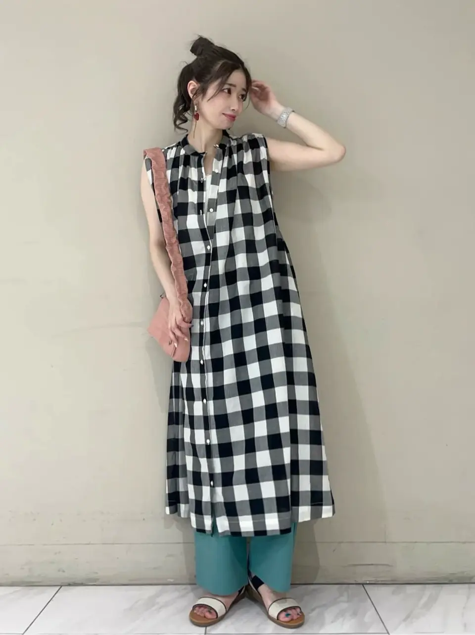 I ギンガムチェックノースリーブワンピース/Green Parks