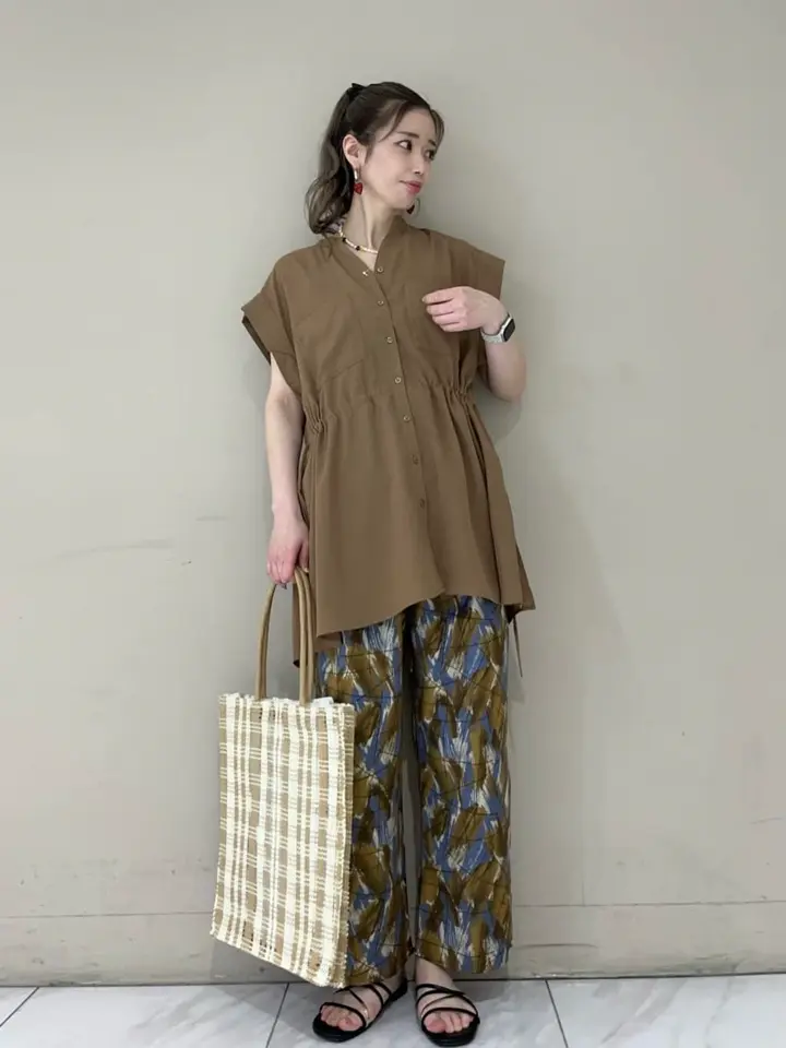 やまひろ　未使用 CLOTH&CROSS フレンチスリーブチュニック ウエストドロストフレンチスリーブチュニック/Green Parks（グリーン