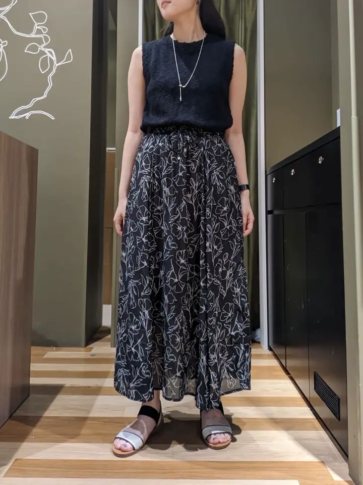 新品★PAOLA FRANI フェミニンなグリーンのギャザーフレアスカート ♪♪ エアリーニットフレアスカート【UVカット・マシンウォッシャブル