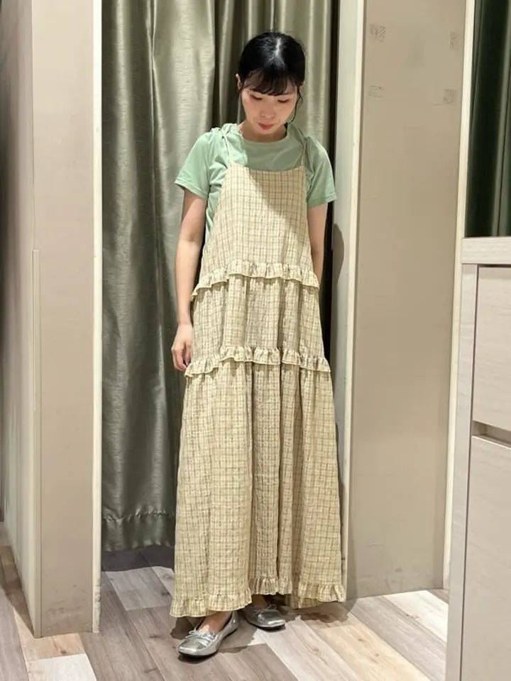 Petit Fleur チェックティアードキャミワンピ/Green Parks（グリーン