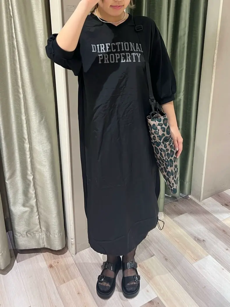 7分袖裏毛ドッキングロゴワンピース/Green Parks（グリーン パークス