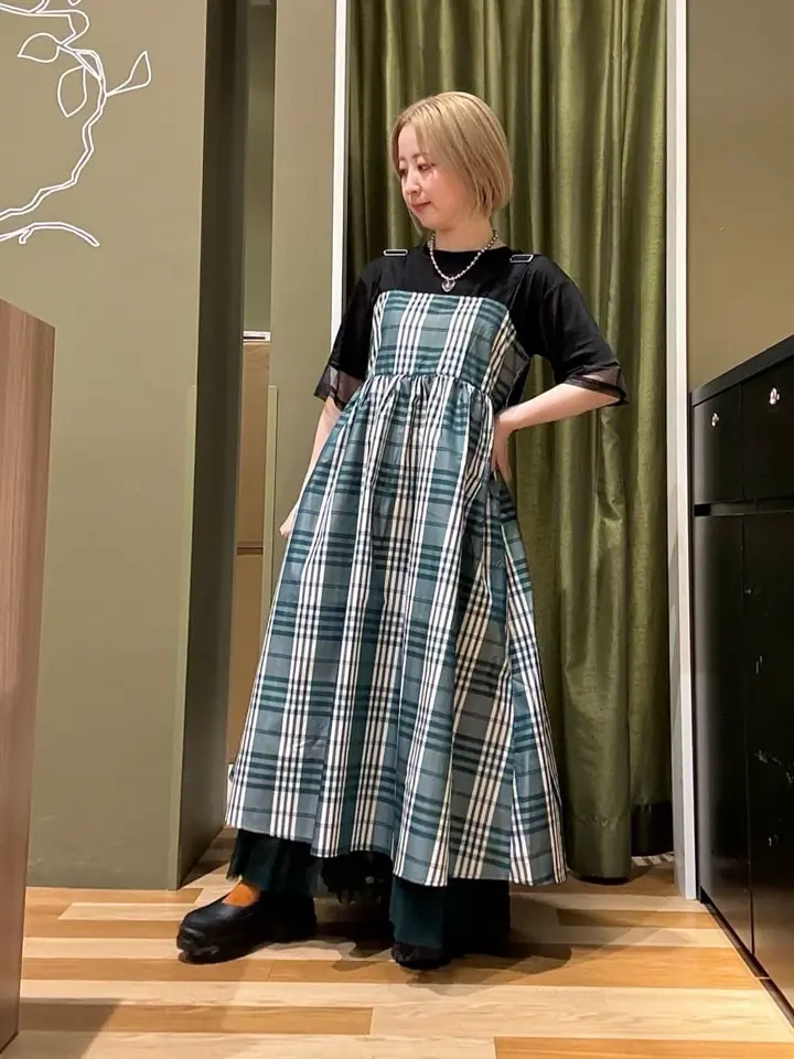 SUGAR SPOON チェックギャザーワンピース/Green Parks（グリーン