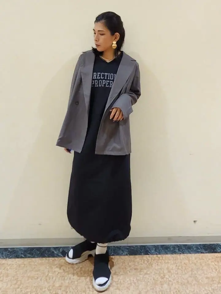 7分袖裏毛ドッキングロゴワンピース/Green Parks（グリーン パークス