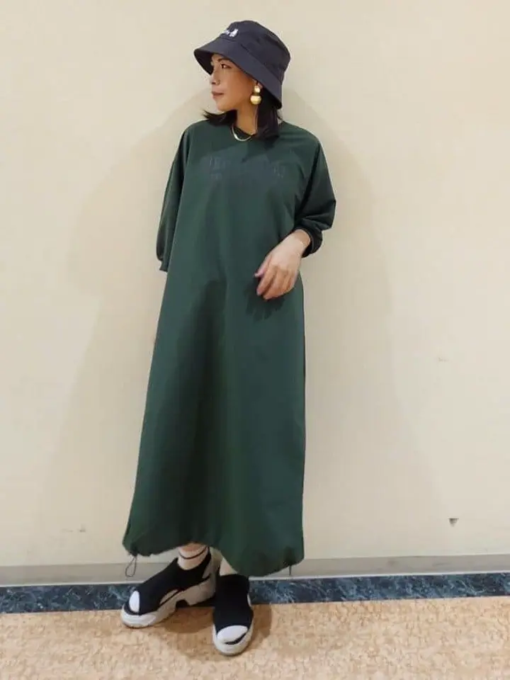 7分袖裏毛ドッキングロゴワンピース/Green Parks（グリーン パークス