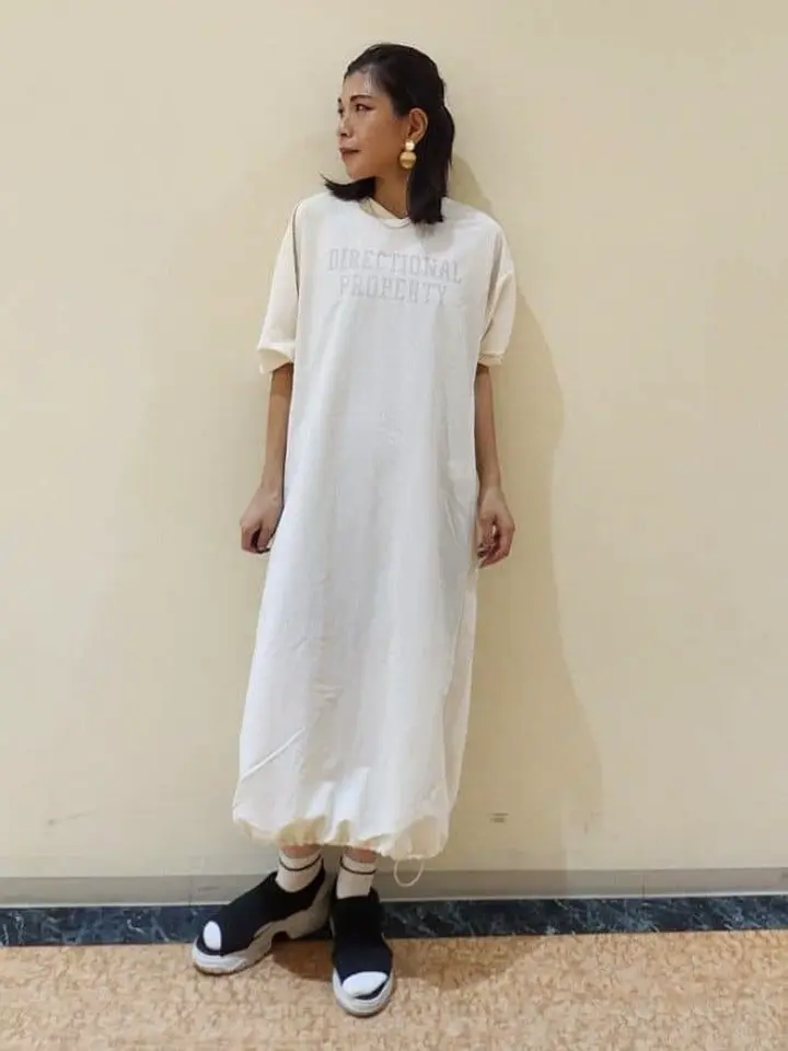 7分袖裏毛ドッキングロゴワンピース/Green Parks（グリーン パークス