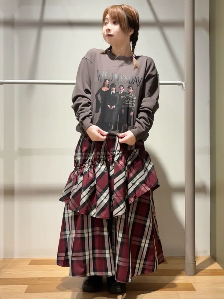 SUGARSPOONチェックドロストティアードスカート/Green Parks（グリーン