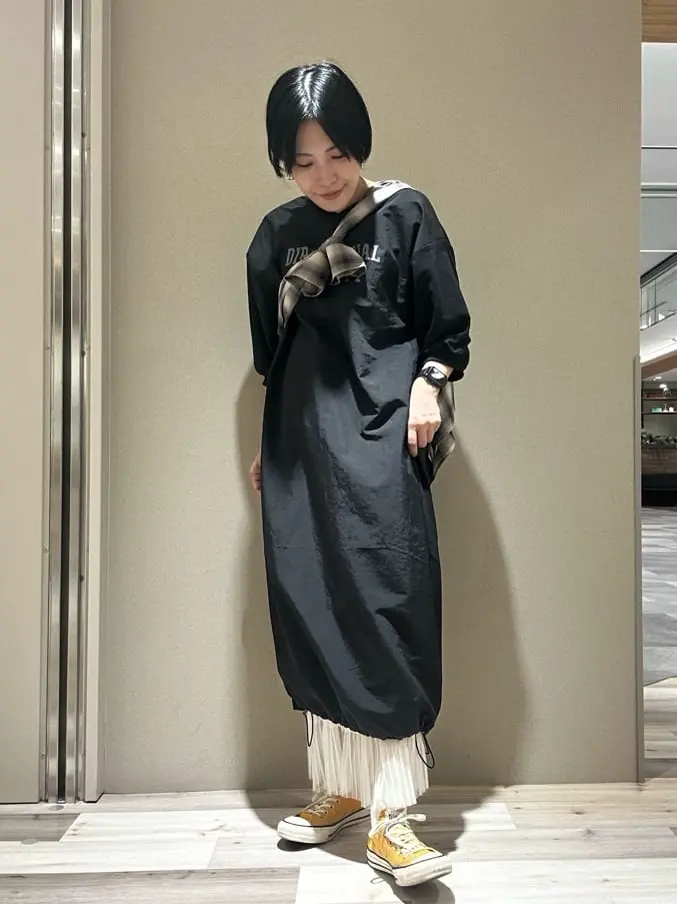 7分袖裏毛ドッキングロゴワンピース/Green Parks（グリーン パークス