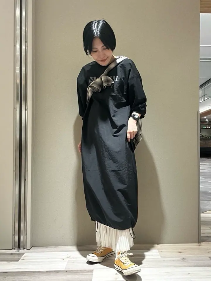 7分袖裏毛ドッキングロゴワンピース/Green Parks（グリーン パークス