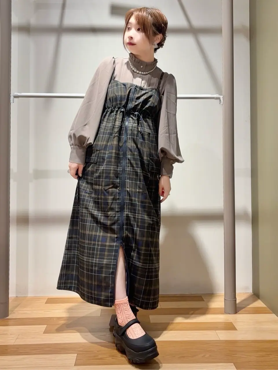 Zip チェックキャミワンピース/Green Parks（グリーン パークス）の