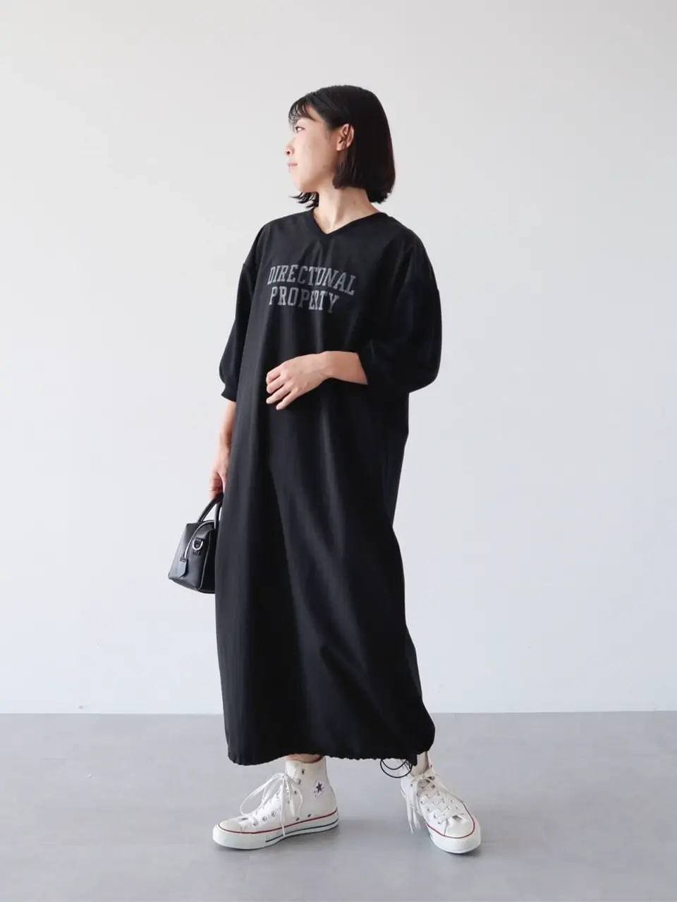 7分袖裏毛ドッキングロゴワンピース/Green Parks（グリーン パークス