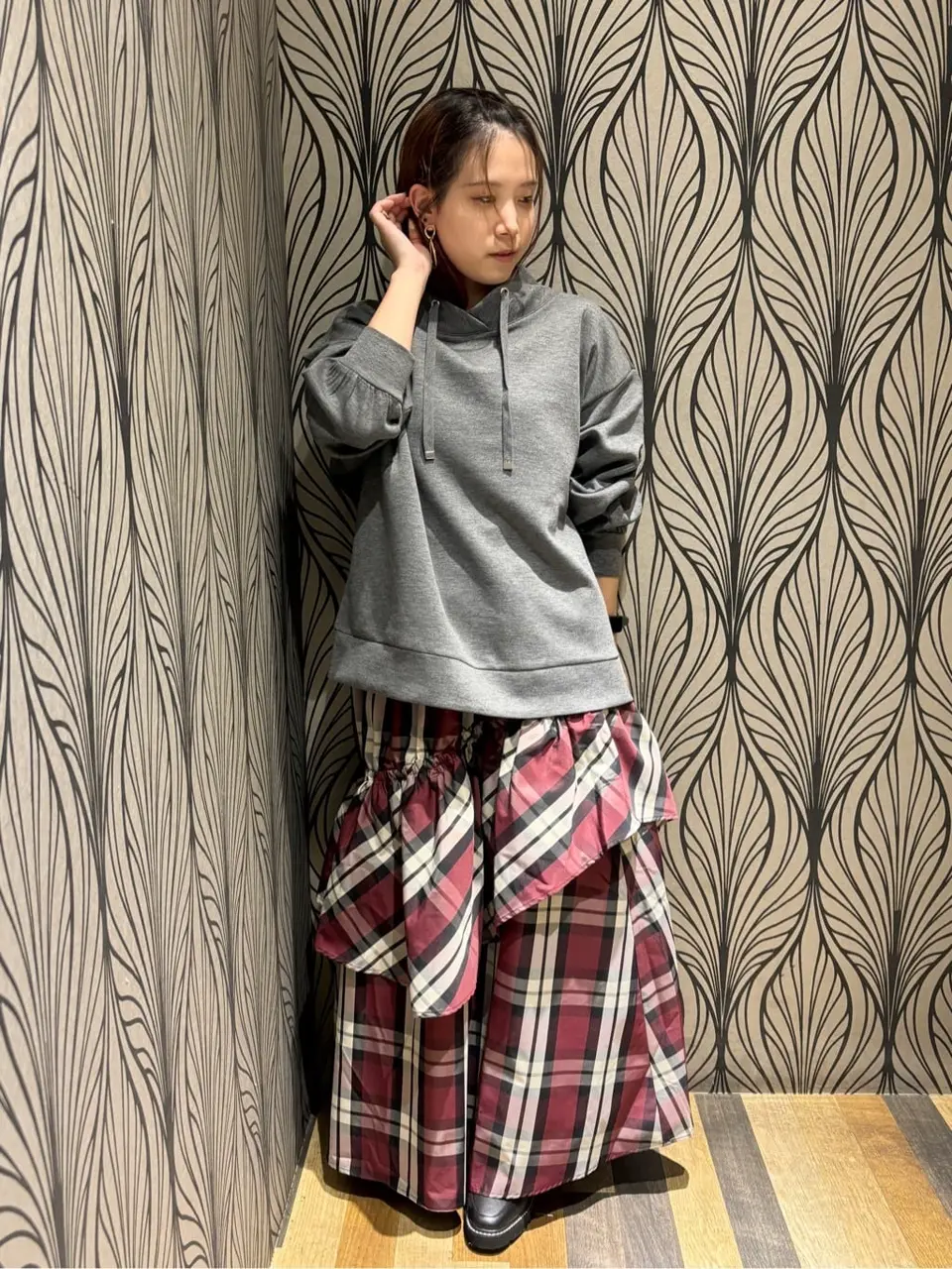 SUGARSPOONチェックドロストティアードスカート/Green Parks（グリーン