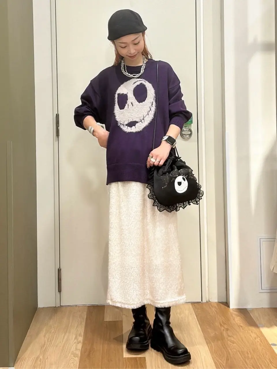 正規品♡ハロウィン♡クロネコジャガードプルオーバー♡グレー ナイトメア/フェイスジャガードニットプルオーバー/Green Parks