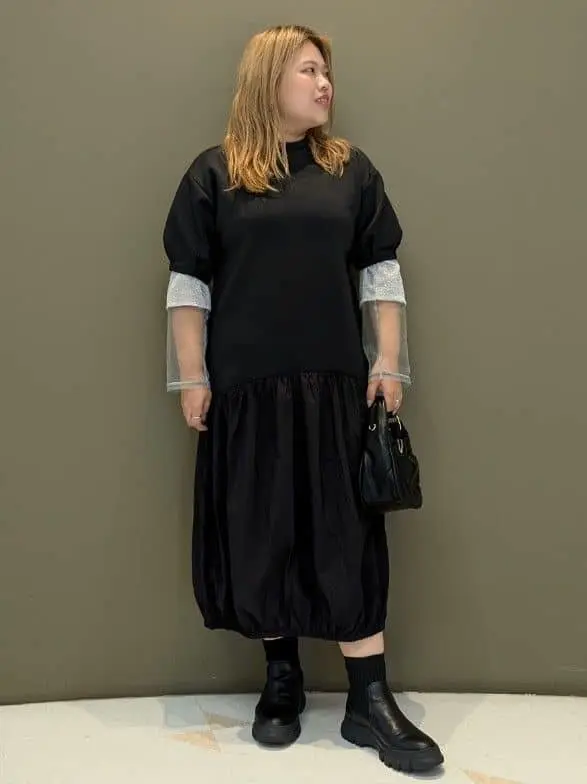 armonia.異素材切り替えバルーンワンピース/Green Parks（グリーン