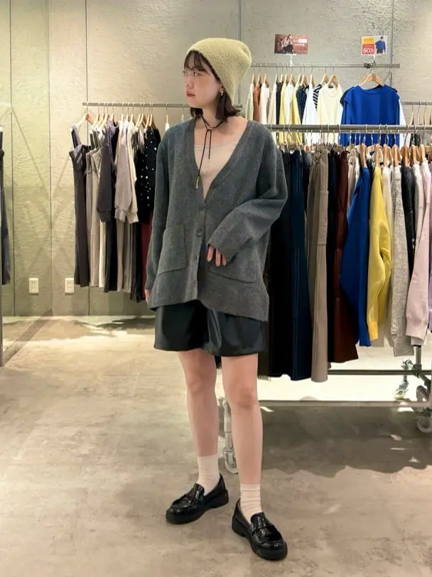 Vネック畦編みニットカーディガン/Green Parks（グリーン パークス）の