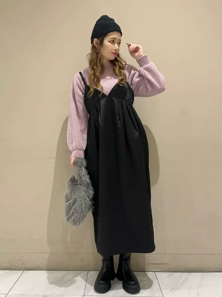 ベロアモールモックネックニットプルオーバー/Green Parks（グリーン